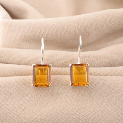 Pendientes hechos a mano de plata de ley 925 con piedras preciosas de citrino natural 1,06" Foto 1 de 4