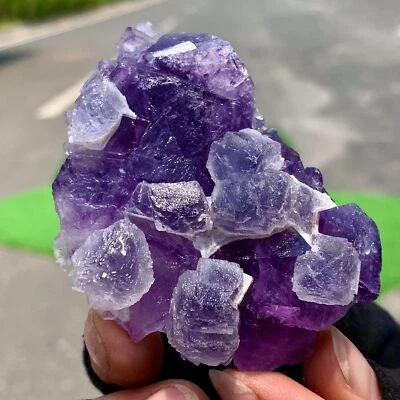 Muestra de cristal mineral fluorita cúbica púrpura transparente 85G raro/China Foto 1 de 4