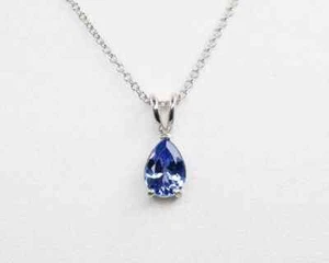 2CT Pear Lab-Created Tanzanite Solitaire Pendant Necklace 14K White Gold Plated - Picture 1 of 5