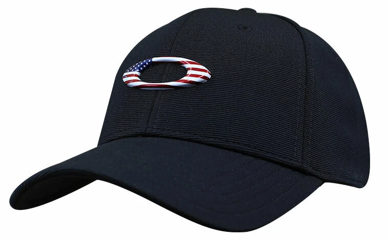 Oakley 911545 Tincan Black USA American Flag Ellipse Logo Stretch Fit Cap