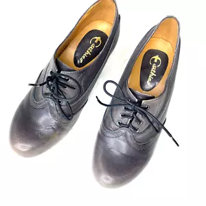Earthies Forteena Leather Oxford Lace Up Size 8 B DK Grey Leather 3.5" heel - Picture 1 of 7