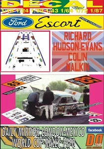 DECAL FORD ESCORT TWIN CAM R.HUDSON-EVANS R.LONDON-MEXICO 1970 DnF (08) - Picture 1 of 1