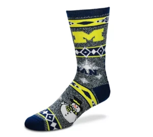 Michigan Wolverines Ugly Christmas Holiday Snowman Sweater Deuce Crew Socks - Picture 1 of 1
