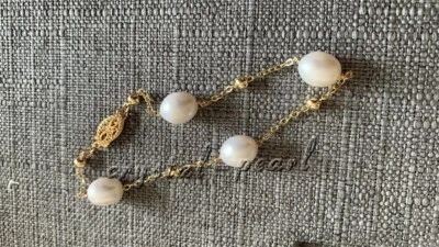 Pulsera Perla Blanca Mar del Sur Natural 7.5-8 pulgadas Oro Amarillo 14k Foto 1 de 3