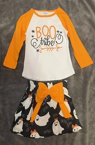 Cute Ghost Boo Tribe Halloween Girls 2-Piece Shirt And Skirt Size 4 - Picture 1 of 1