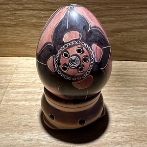 VINTAGE Floral Egg Hand Carved In KENYA /Easter Decor Soap Stone With Stand - Picture 1 of 7