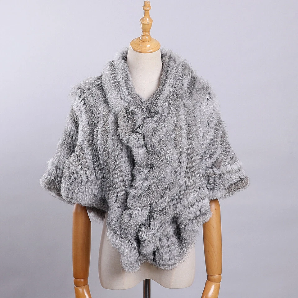 Para mujeres Lujo Genuino Cabello de Conejo Tejido Capa Estola Boda Chal Envolturas Invierno Foto 1 de 4