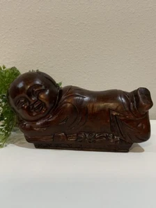 Vtg Antique Solid Wood China Song Dynasty Ding Boy Floral Child Pillow Statue - Picture 1 of 17