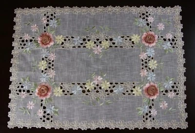 Organza Embroidered Lace Handmade Rose Table Placemats Runner Dresser sofa Cover - Image 1 of 4