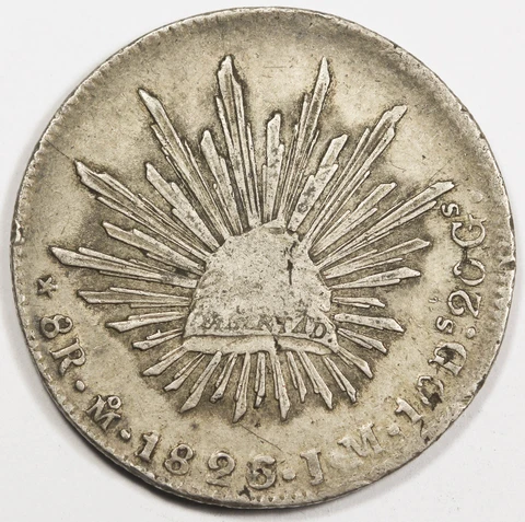 Mexico 1826/5 Mo JM "CAP AND RAYS" 8 Reales Silver Coin XF OverDate Very Rare Cover