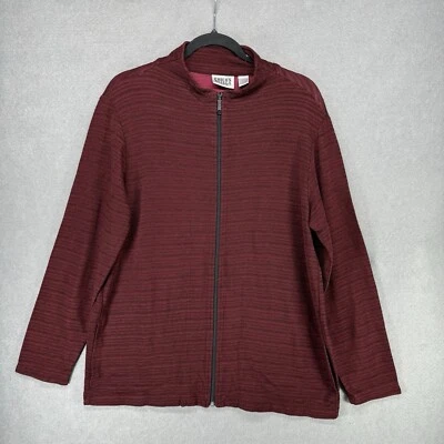 Chico's Design 2 L/12 Jacket Womens Red Black Acetate Full Zip Mock Neck Ribbed - Image 1 of 4