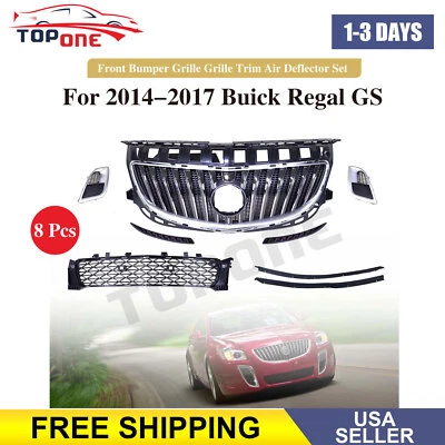 8 Pcs Front Bumper Grille Grille Trim Air Deflector Set For 14-17 Buick Regal GS - Image 1 of 4