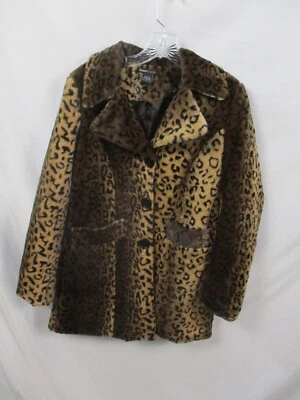 Chaqueta para mujer Robert Louis pequeña marrón con estampado de animales de piel sintética bolsillos largos con botones Foto 1 de 4