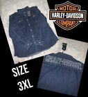 Harley Davidson Denim Indigo Blue Slim Fit Long Sleeve Shirt Sz 3Xl Brand New Hd