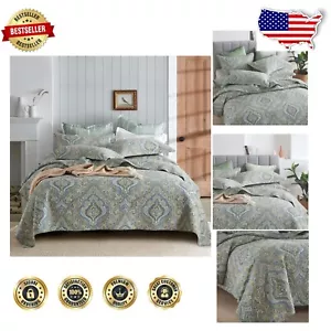 High-Quality King Size Cotton Coverlet Set - Vintage Damask & Paisley Reversible - Picture 1 of 11