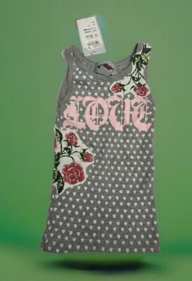 NUEVA CAMISETA SIN MANGAS FLOWERS BY ZOE gris niñas corazón amor acanalada 2T Foto 1 de 4