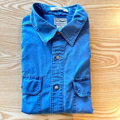 L.L.Bean Large Shirt Mens Blue 26" Pit-to-Pit Designer Fashion Short Sleeve Logo - Image 1 of 4