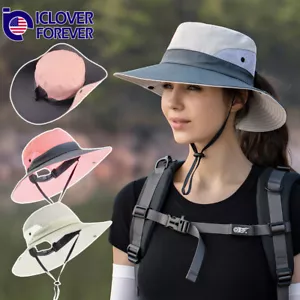 Damen Sonnenhut Sommer Eimer breite Krempe Pferdeschwanz Boonie UV-Schutz Strandkappe - Bild 1 von 14