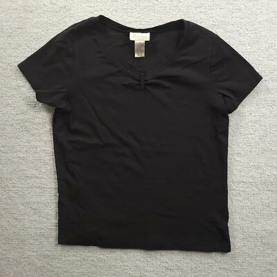Studio Works V-Neck T-Shirt Women's Medium Black Short Sleeve Basic 100% Cotton - Image 1 of 4
