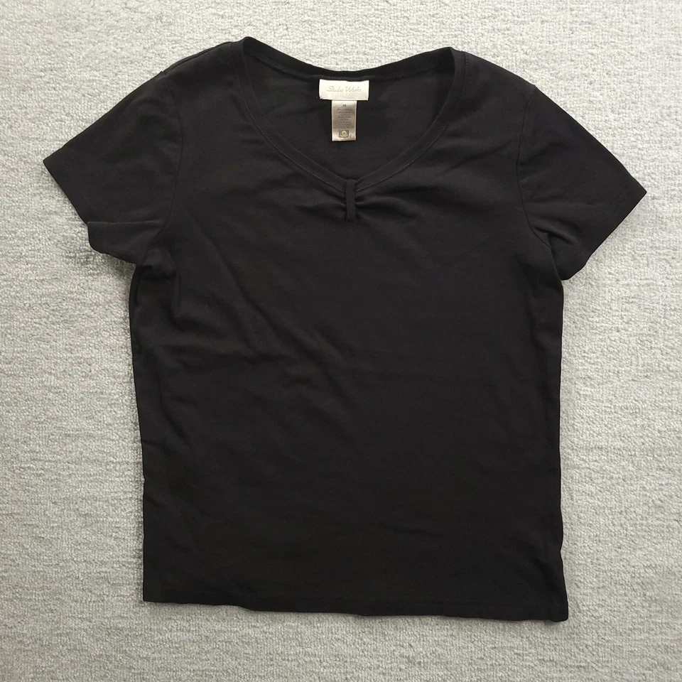 Studio Works V-Neck T-Shirt Women's Medium Black Short Sleeve Basic 100% Cotton - Image 1 of 4