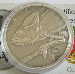 Congo 1000 Francs 2017 Wildlife Chameleon 1 Oz Silver - Picture 1 of 2