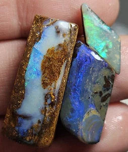 Boulder Opal Rubs 3 Winton Blue Green Crystal 34 Carat Lapidary Rough Australian - Foto 1 di 19