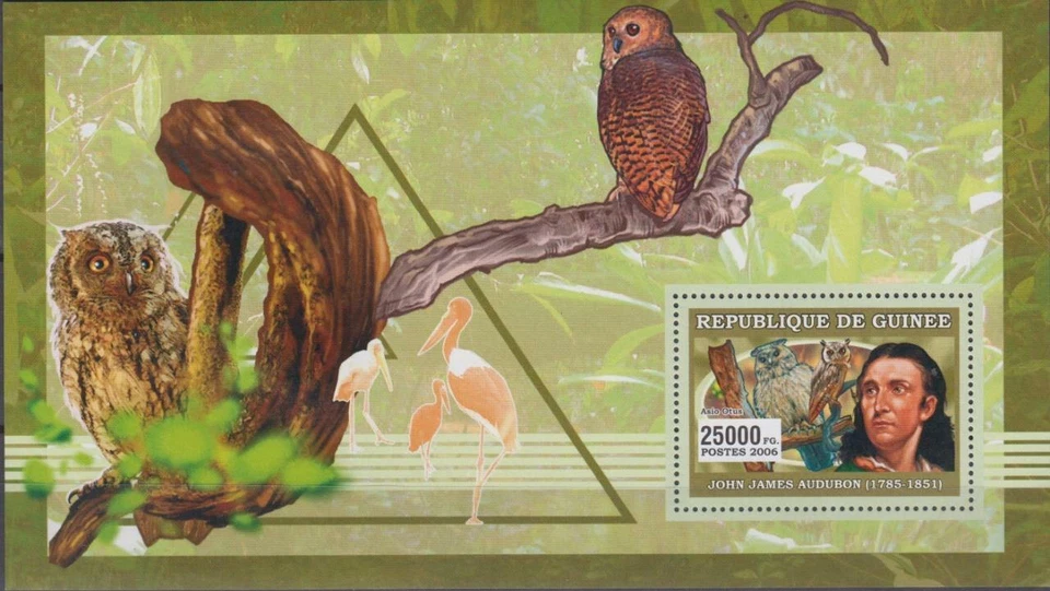 BIRD0056 - BIRDS GUINEE GUINEA 2006 OWLS BIRD OF PREY AUDUBON SS MNH - Image 1 of 1