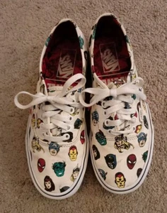 Vans Marvel x Authentic Marvel Heads White Shoes Women's Size 8 PRE-OWNED - Picture 1 of 6