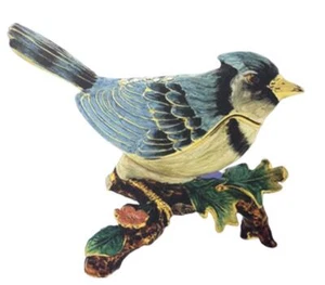 Jeweled Enameled Pewter Blue Bird Hinged Trinket Ring Jewelry Box Terra Cottage - Picture 1 of 3
