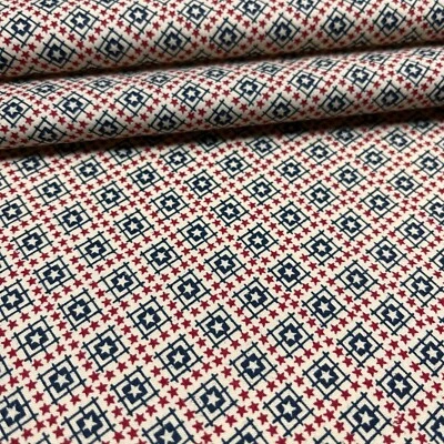 4th of July Stars Fabric Star Squares Red Blue Cream 51” L x 43” W 100% Cotton - Image 1 of 4