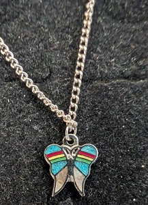 Vintage Nickle Silver Necklace Butterfly Resin Filled Multicolor - Picture 1 of 1