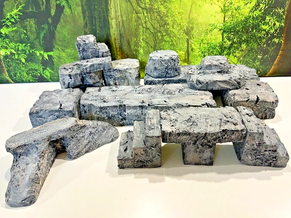 Wargaming Terrain JUEGO DE 13 PINTADOS Rocas D&D Warhammer Modular Apilables Acantilados Foto 1 de 4