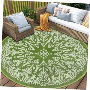 Round Outdoor Patio Rugs Waterproof Indoor Outdoor Area Rugs 8Ft Green - Picture 1 of 8