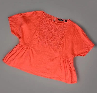 Lands' End Mujer Talla 12p Naranja Floral Lino Bordado Boho Dolman Mangas Foto 1 de 4