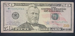 50 Dollar Bill fancy Serial Number 1978 Birthday note - Picture 1 of 2
