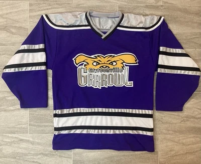 РЕДКАЯ 2000-х GREENVILLE GRRROWL РЫЧАНИЕ ECHL ХОККЕЙНАЯ ФУТБОЛКА ФИОЛЕТОВЫЙ СЕРЕБРО L - Изображение 1 из 4