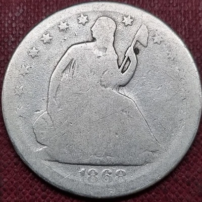 Medio dólar libertad sentada S 1868 50c detalles circulados #93134 Foto 1 de 2