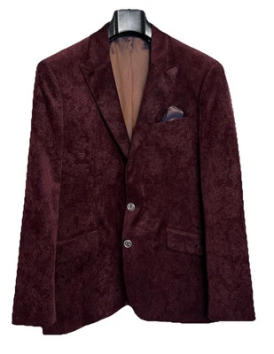 Abrigo Deportivo Robert Graham Chaqueta Terciopelo Cachemira 44 R Merlot Calce Clásico Diseñador Foto 1 de 4