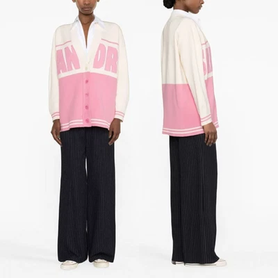 $415 SANDRO Blanco Rosa Rayas Benidorm Cárdigan Grande Suéter Talla Grande Foto 1 de 4