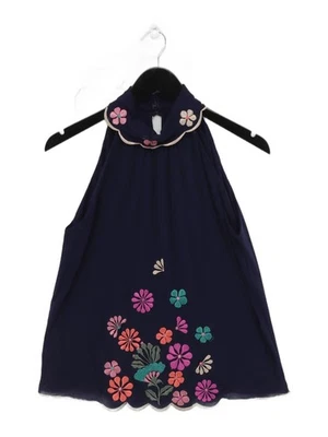 Top básico para mujer Vivienne Tam S azul floral 100 % nailon sin mangas cuello redondo Foto 1 de 4