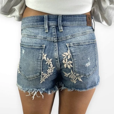 Pantalones Cortos Vaquero Cortados Bordados Floral Azul Años 00 Guess Vintage  Foto 1 de 4