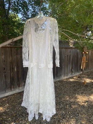 Vintage Lace High Neck wedding Dress Jessica McClintock Drop Waist Assymetrical - Image 1 of 4