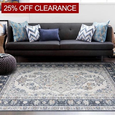 Extra Large Floor Rug Soft Plush Navy Blue Vintage Traditional Carpet Runner Rug - image 1 of 4