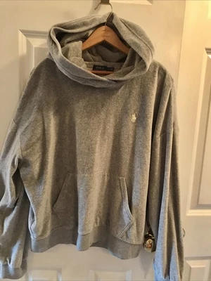 Polo Ralph Lauren Mujer Gris Terciopelo Sudadera con Capucha Talla Grande Etiqueta Azul Foto 1 de 4