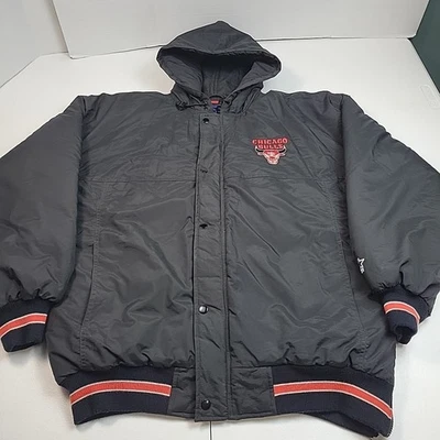 VTG Starter Chicago Bulls Official NBA Hooded Puffer Jacket Sz L Quilt Lined 90s - Image 1 of 4
