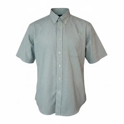 Camisa Para Hombres Roundtree & Yorke TravelSMART S/S Gris Azul A Cuadros Abotonada Grande Foto 1 de 4
