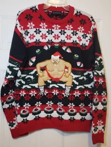 Long Slv Soft Xmas Holiday Ugly Sweater, Sumo Wrestler Sushi Pullover, Unisex M - Picture 1 of 4