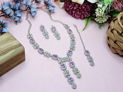 印度宝莱坞镀银婚礼水钻和昆丹珠宝项链套装 — 第 1/4 张图片