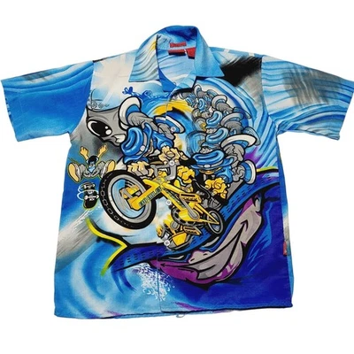Camisa abotonada vintage sin reglas microfibra BMX ciclista gráfico años 90 PEQUEÑA 8 Foto 1 de 4