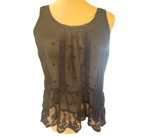 Abercrombie Babydoll Sheer Swiss Polka Dot Lace Peplum Camisole, Black, Petite - Picture 1 of 10